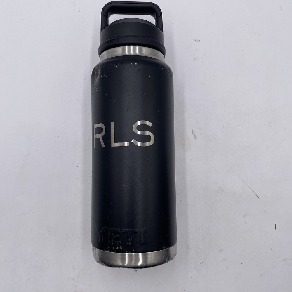 Yeti Rambler 36 OZ Bottle Black Chug Cap SEE PICS Shows Wear Scratches ENGRAVED
